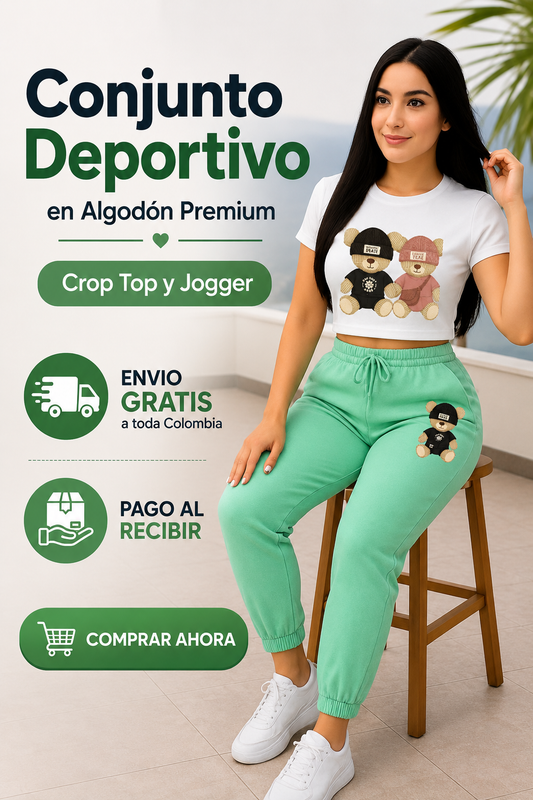 Conjunto Deportivo en Algodón Premium | Crop Top y Jogger